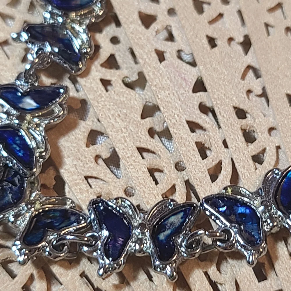 Elegant Blue and Silver Women's Butterfly Bracelet For Sale